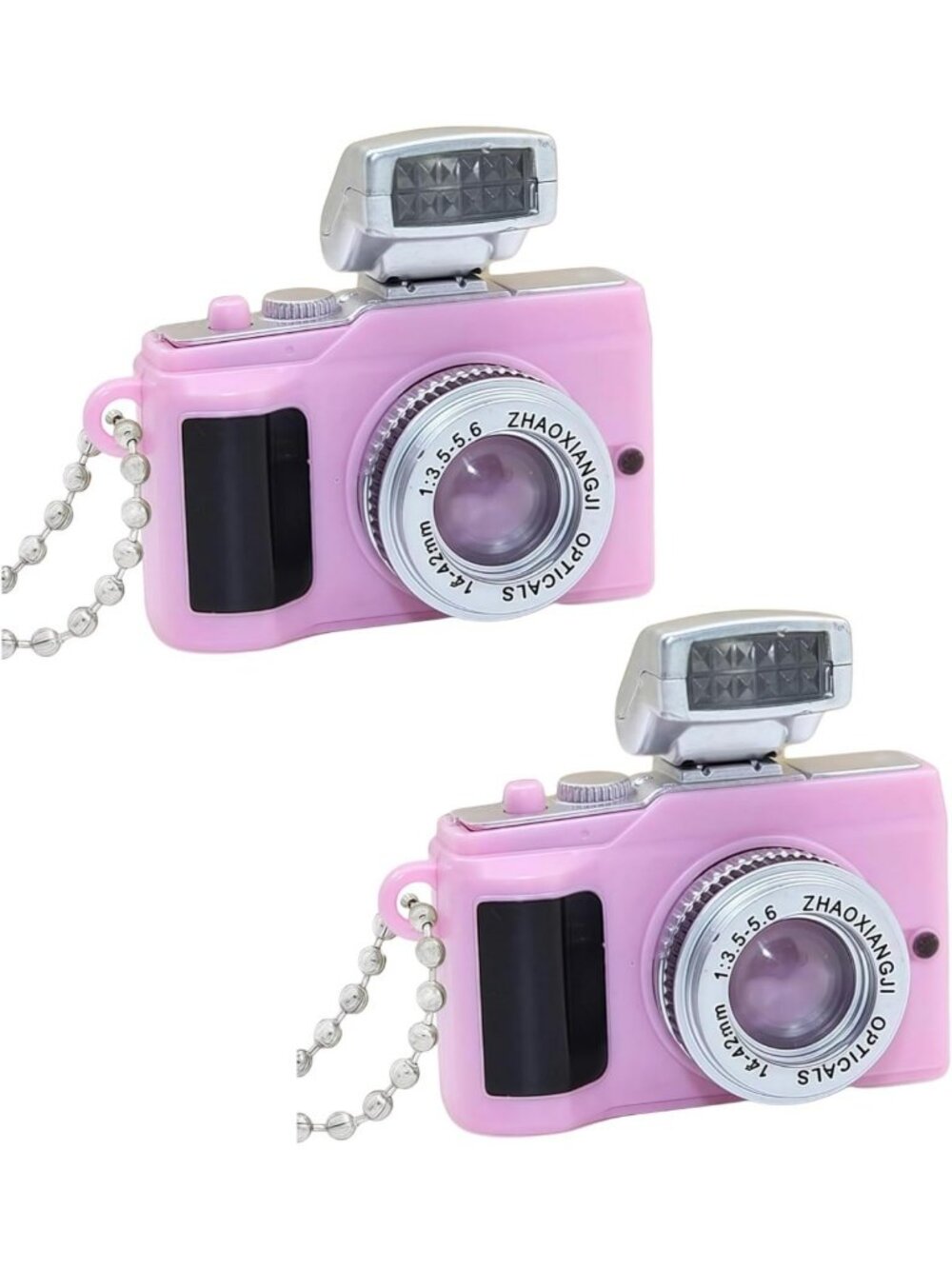 2Pcs Pink Mini Camera Keychain with Flashlight & Sound - Cute Bag Pendant for